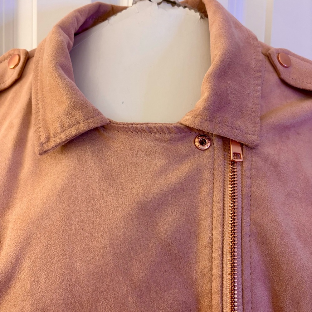 A New Day faux suede moto-style jacket dusty pink, rose gold hardware, EUC XL - Picture 4 of 6